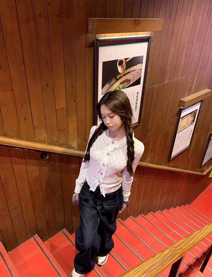 Mar. 早春甜心 Jennie香香同款氣質白針織背心開衫兩件組 白