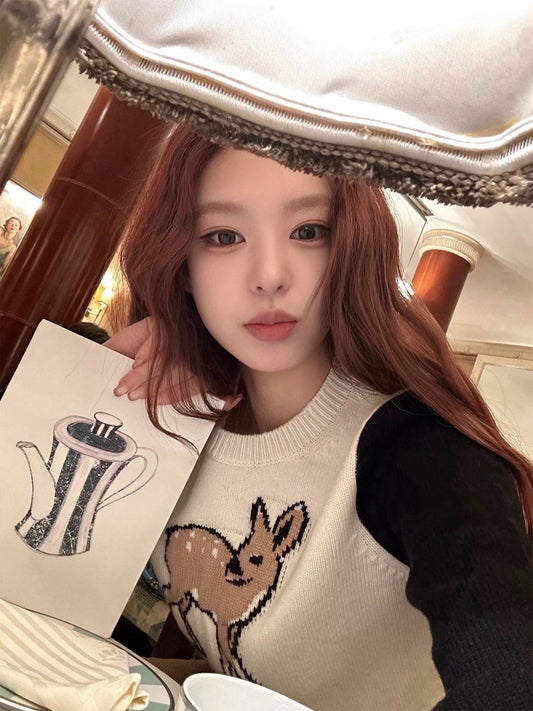 25Dec. 「聖誕小鹿」25羊毛圓領撞色針織上衣