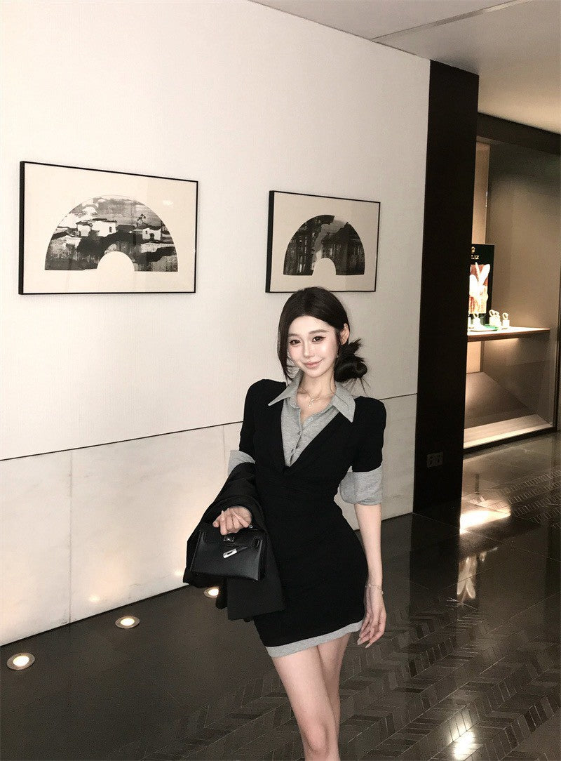 26Jan. 通勤百搭學院假兩件式襯衫連身裙