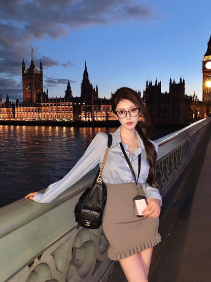 25Oct. 佛羅詠歌 純慾秘書感異材質拼接裙