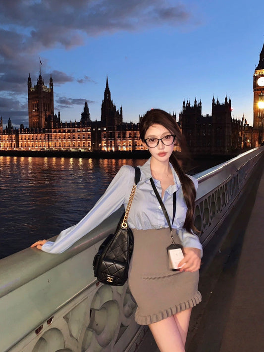 25Oct. 佛羅詠歌 純慾秘書感異材質拼接裙