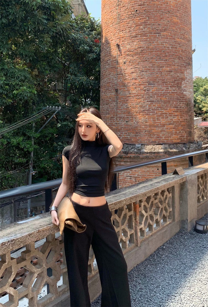 May. 瘦瘦萬搭半高領彈力t/Ro系列高腰衛褲 黑