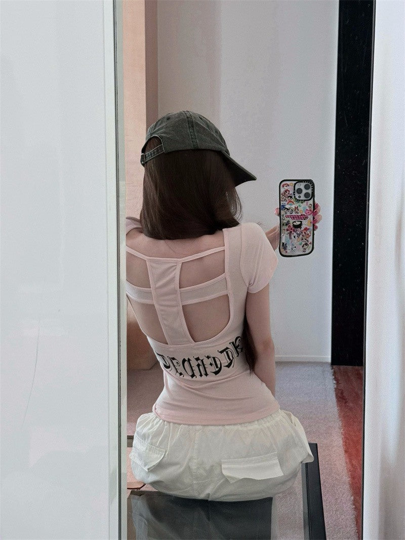 26Jan. 千禧y2k個性字母後縷空上衣