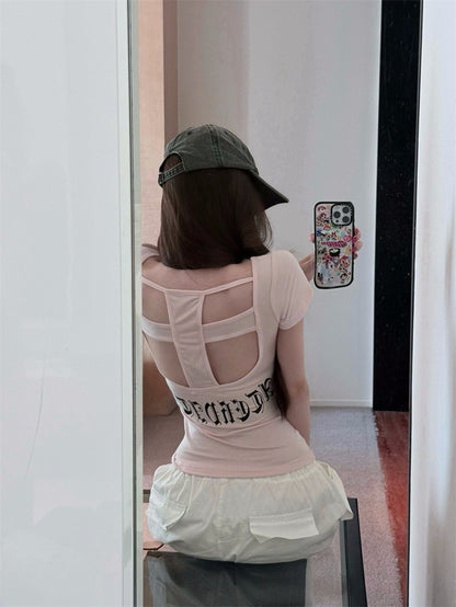 26Jan. 千禧y2k個性字母後縷空上衣