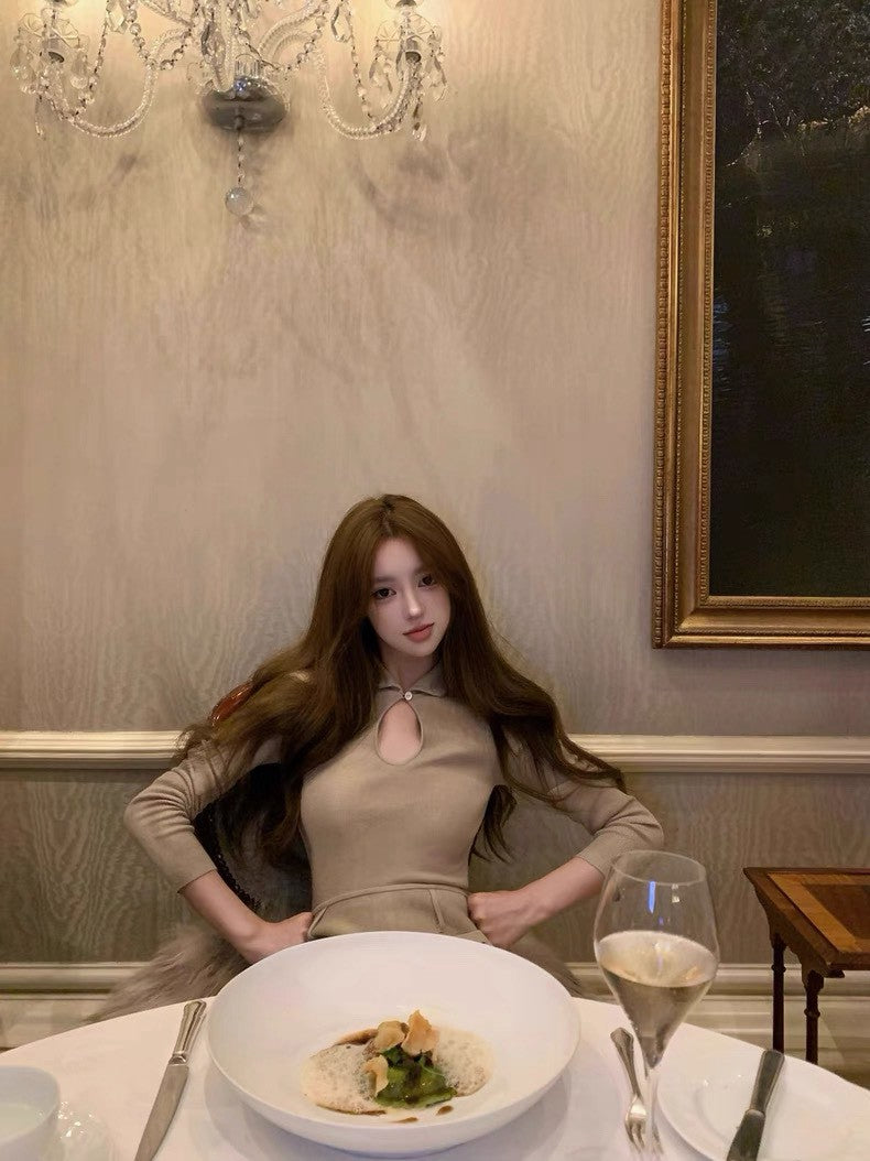 26Jan. 中古水滴縷空小翻領針織上衣 白/藏青/卡其