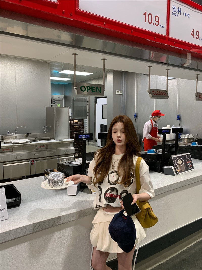 Jun. 初階芭蕾花苞蓬蓬半身裙 美式印花寬鬆上衣