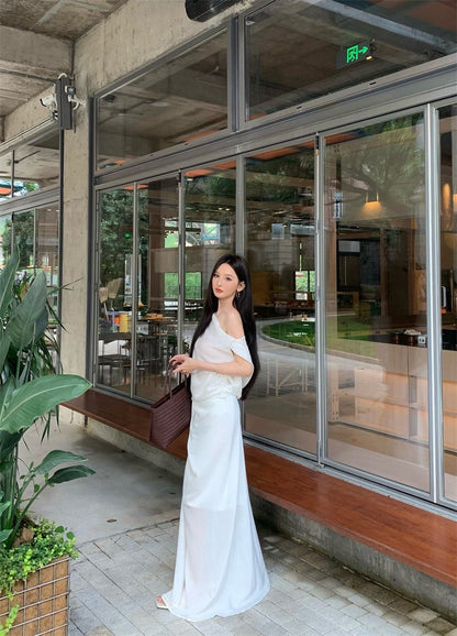 25Aug. 設計師款高雅斜肩上衣不規則剪裁裙套裝