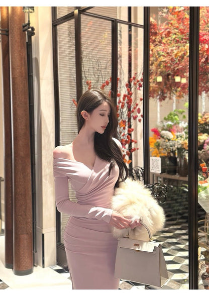 25Nov. 落櫻序曲氣質交錯V領連衣裙 粉