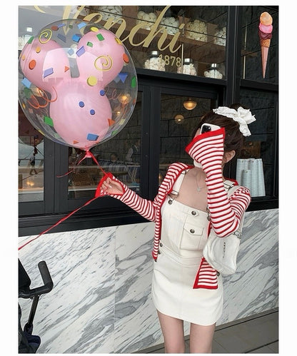 25Nov. 春日小記 復古紅白條紋針織圓領開衫