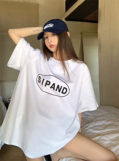 May. 寬鬆簡約棉質字母T恤 白