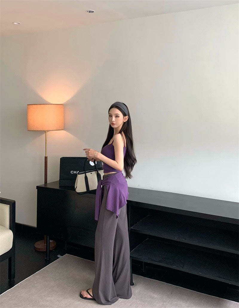 25Nov. 運動休閒搭一套上衣2件組 紫 顯瘦抽繩休閒褲 深灰