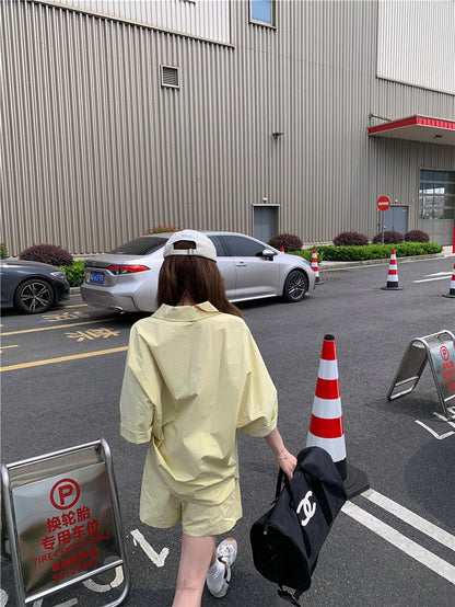 Jun. 街頭素描極簡淡人系列row襯衫上衣 短褲 奶黃