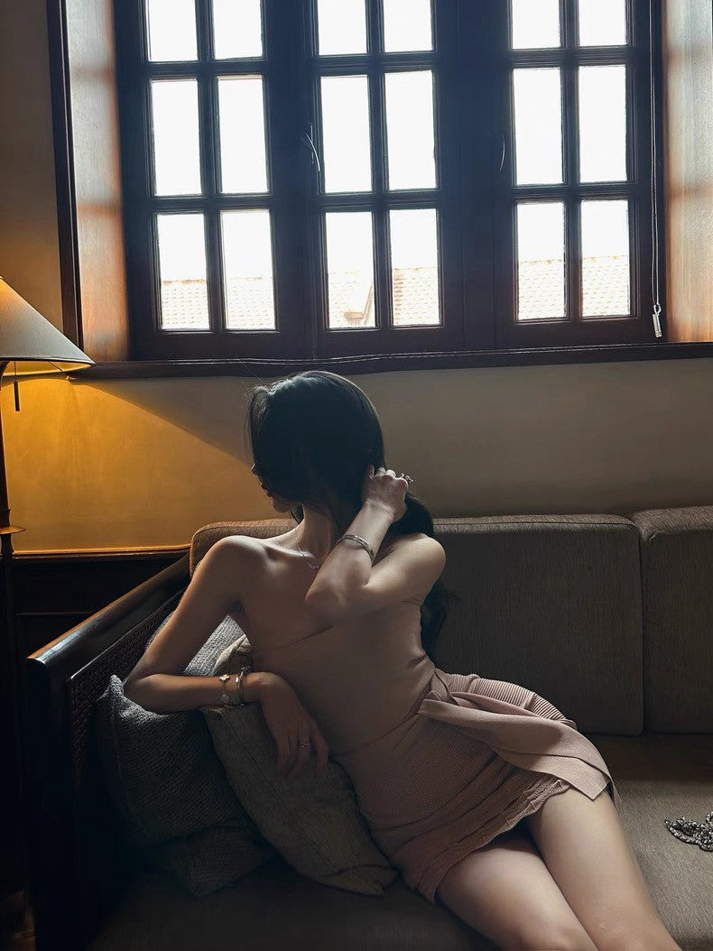 25Aug. 溫香晚玉 絕頂版型抹胸針織套裝 粉