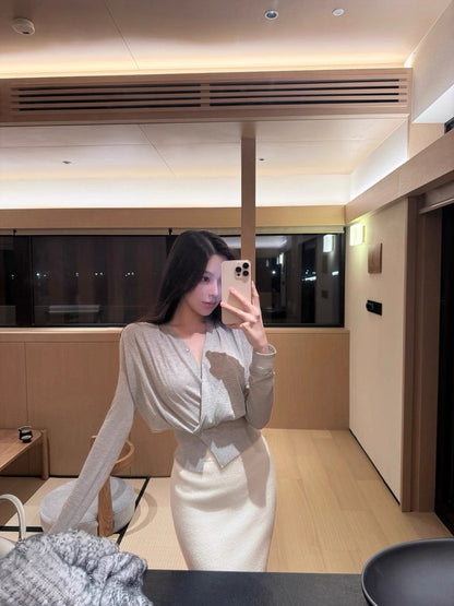 25Nov. 優雅V領韓女vibe針織上衣 白/灰/黑