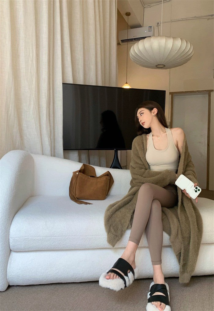 25Jul. 運動休閒氣質棉背心 毛毛開衫 卡其色瑜伽褲