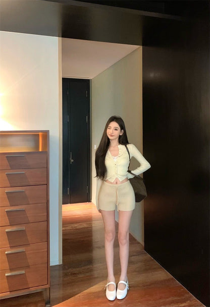 25Jul. 奶油居家 鈕扣針織開衫 針織短褲