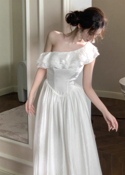 25Aug. 高光時刻法式斜領荷葉收腰連身裙 短款/長款