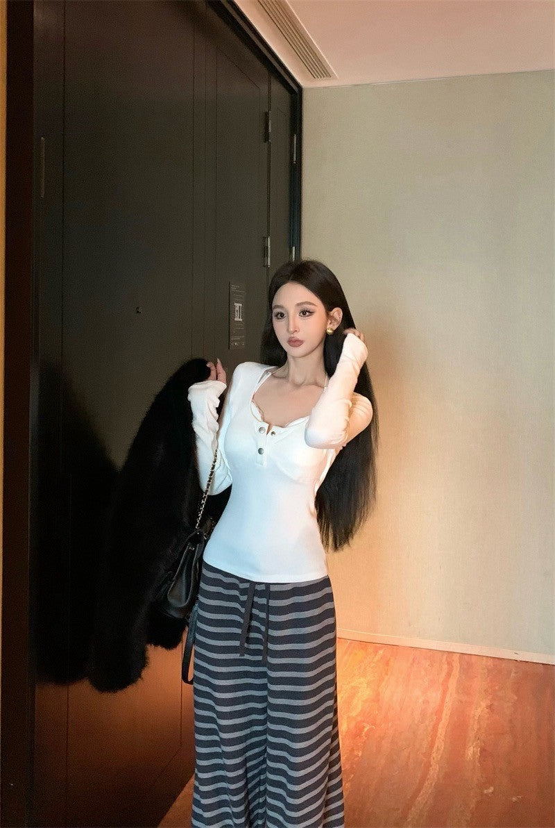 Feb. 居家舒適穿 假兩件式自帶胸墊上衣 白