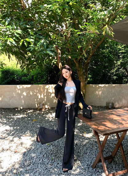 25Nov. 百搭休閒純色灰色背心 黑色針織外套