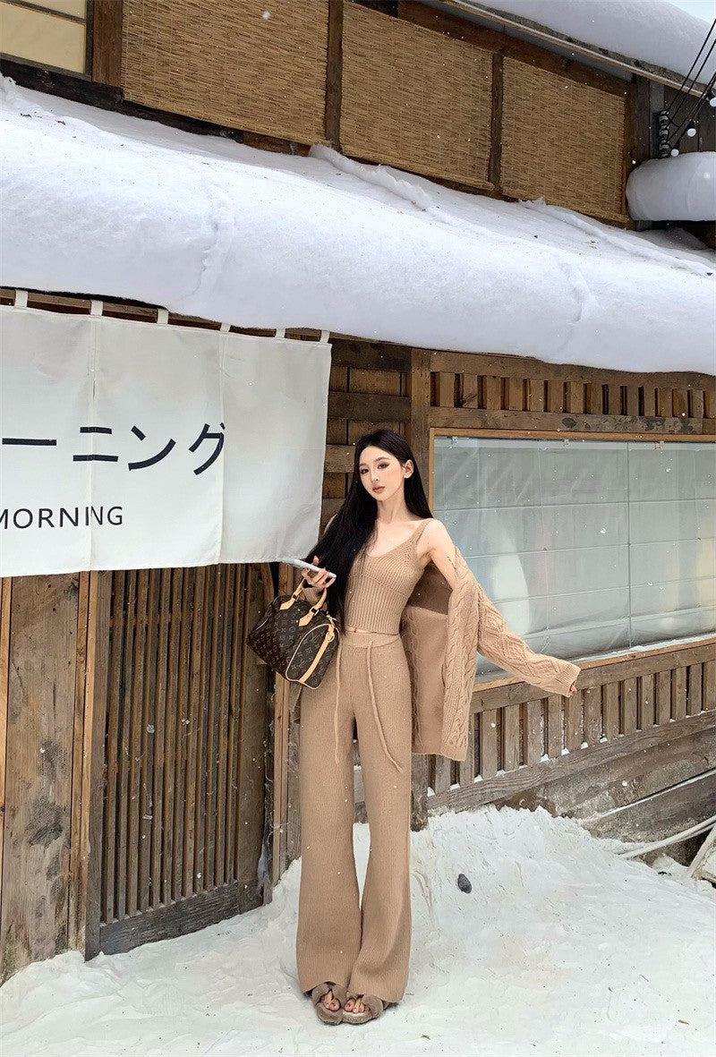 26Jan. 舒適老錢麻花慵懶針織開衫3件套 卡其