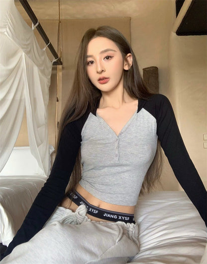 May. 復古美式 撞色連帽長袖上衣