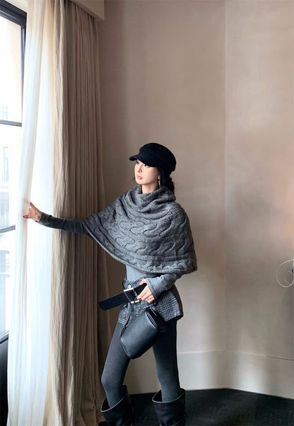 25Dec. 斗篷均碼多用法式花紗針織/英格蘭復古格紋短褲 灰色系