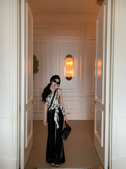 25Aug. cavall*黑白豹紋不規則絲巾式上衣