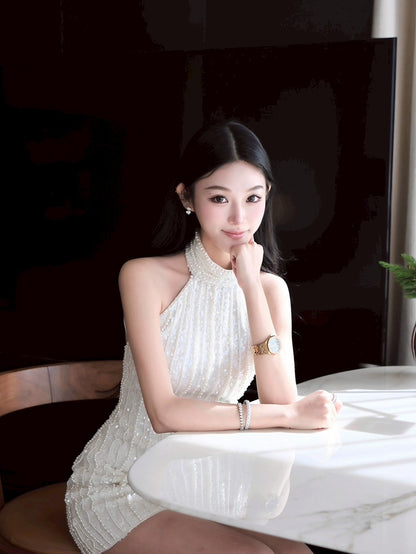 26Feb. limited white after party手工珍珠小禮服
