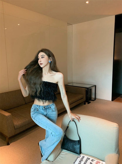 25Nov. 辣妹流蘇短款抹胸上衣 白/黑