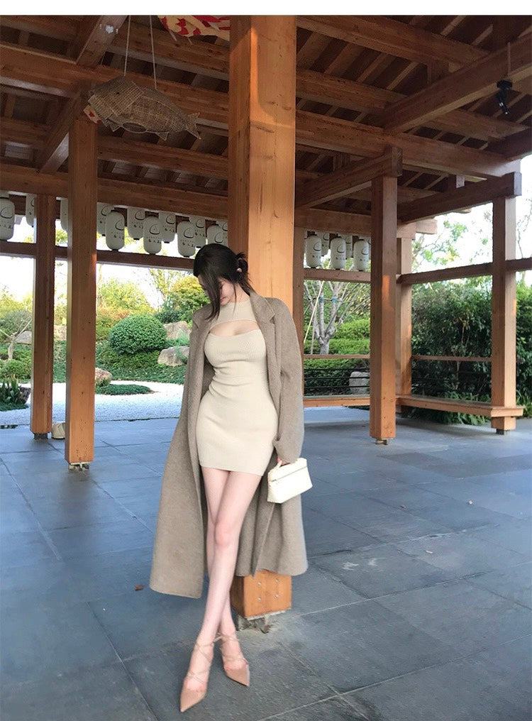 25Nov. 心動約會小心機縷空針織包臀裙 燕麥色