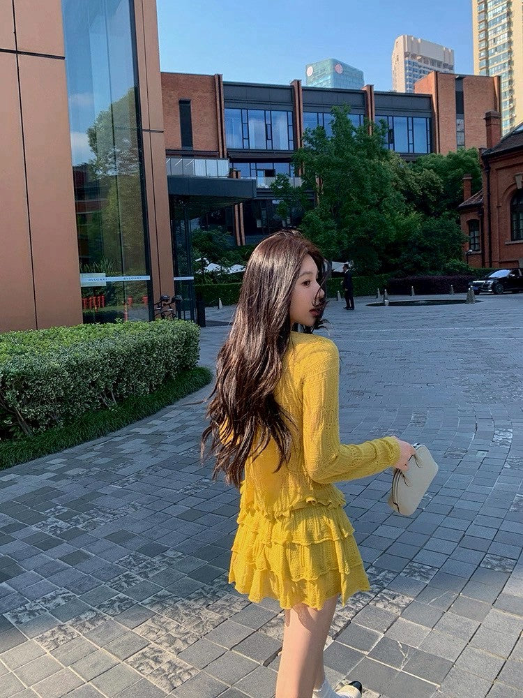 25Sep. 陽光檸檬俏皮針織襯外半身裙套裝