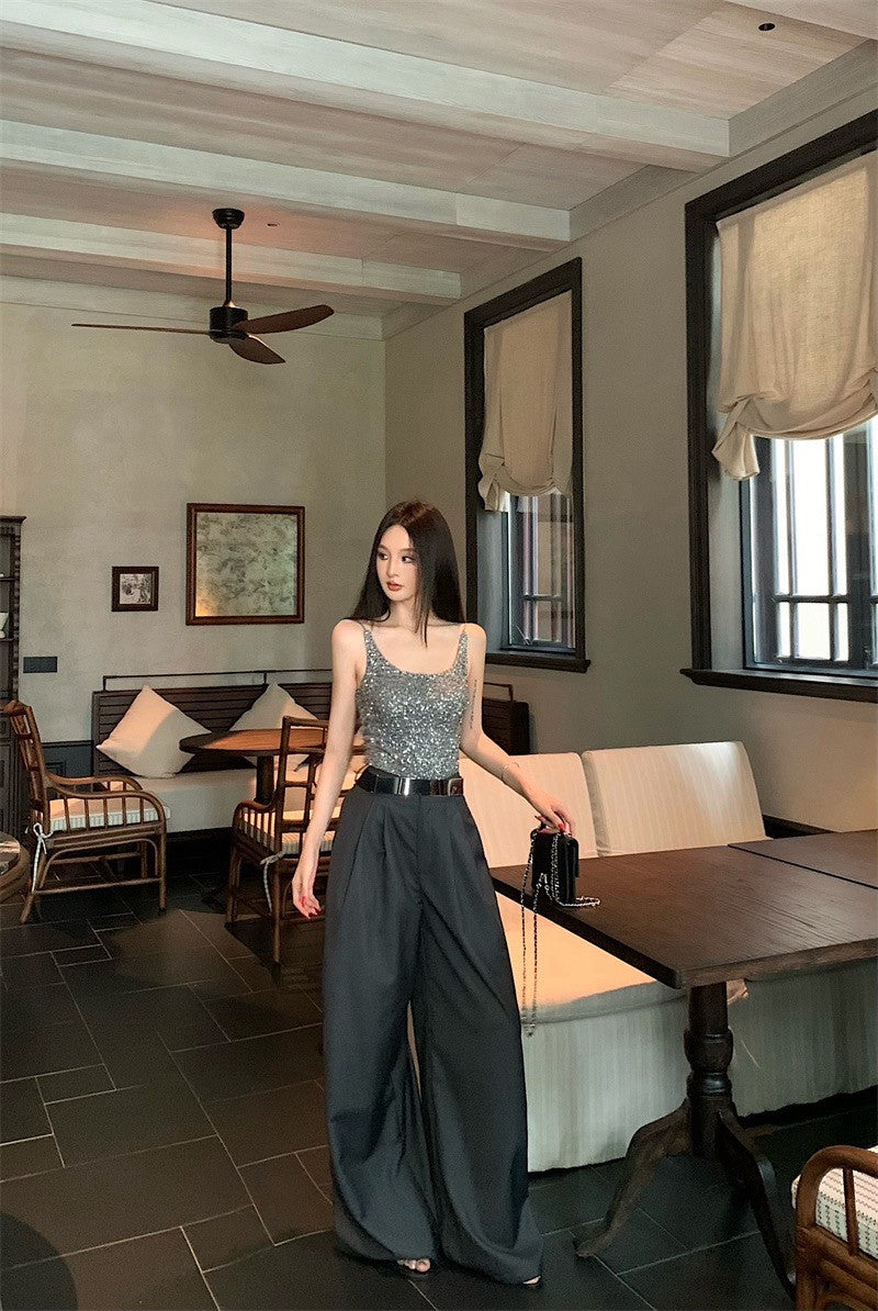 25Sep. 閃耀銀色系背心 高腰西裝長褲