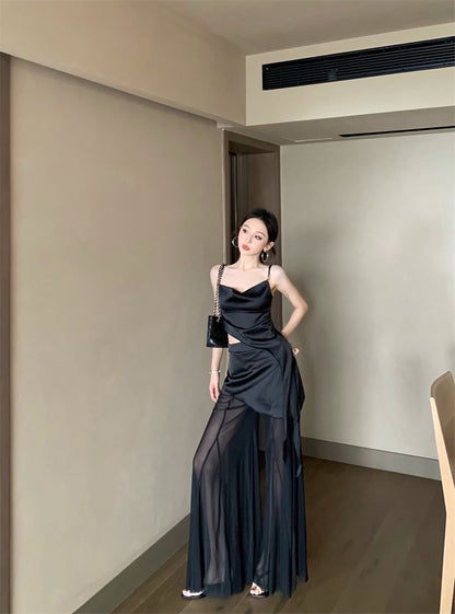 May. 黑天鵝晚宴 辣妹金釦緞面背心套裝