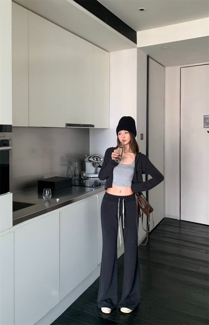 25Jul. 韓系休閒遛噠連帽短外套 抽繩喇叭褲 深灰