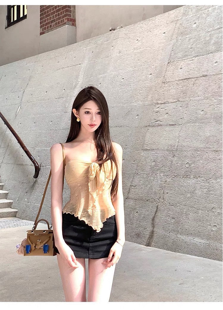 Jun. 性感尤物 杏色蕾絲扭結抹胸上衣