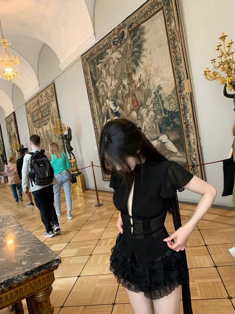 25Aug. 俏皮甜美蛋糕蕾絲短褲 白/黑