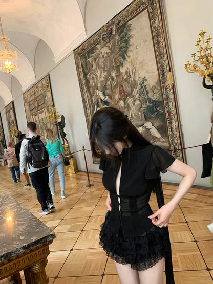 25Aug. 俏皮甜美蛋糕蕾絲短褲 白/黑