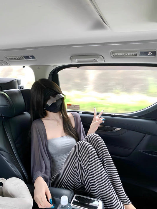 25Aug. 韓韓柔軟仿麻定染條紋休閒褲 淺灰