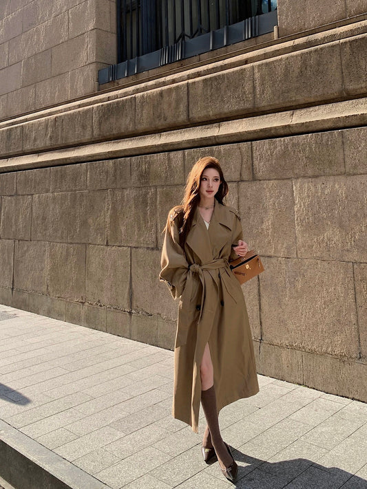 Sep. 韓女高級感雙排扣繫帶修身風衣