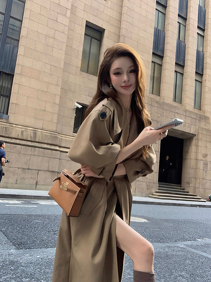 Sep. 韓女高級感雙排扣繫帶修身風衣