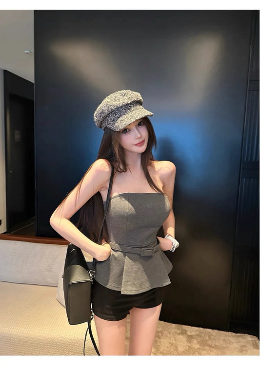 25Nov. 高智御姐法式掐腰抹胸 開衩半身裙 灰