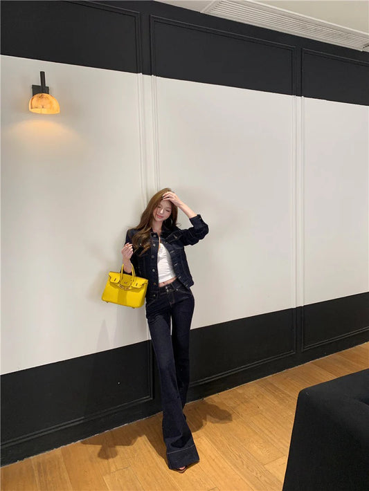 25Nov. 陳腔藍調 韓女修身原色牛仔中腰褲 修飾比例外套