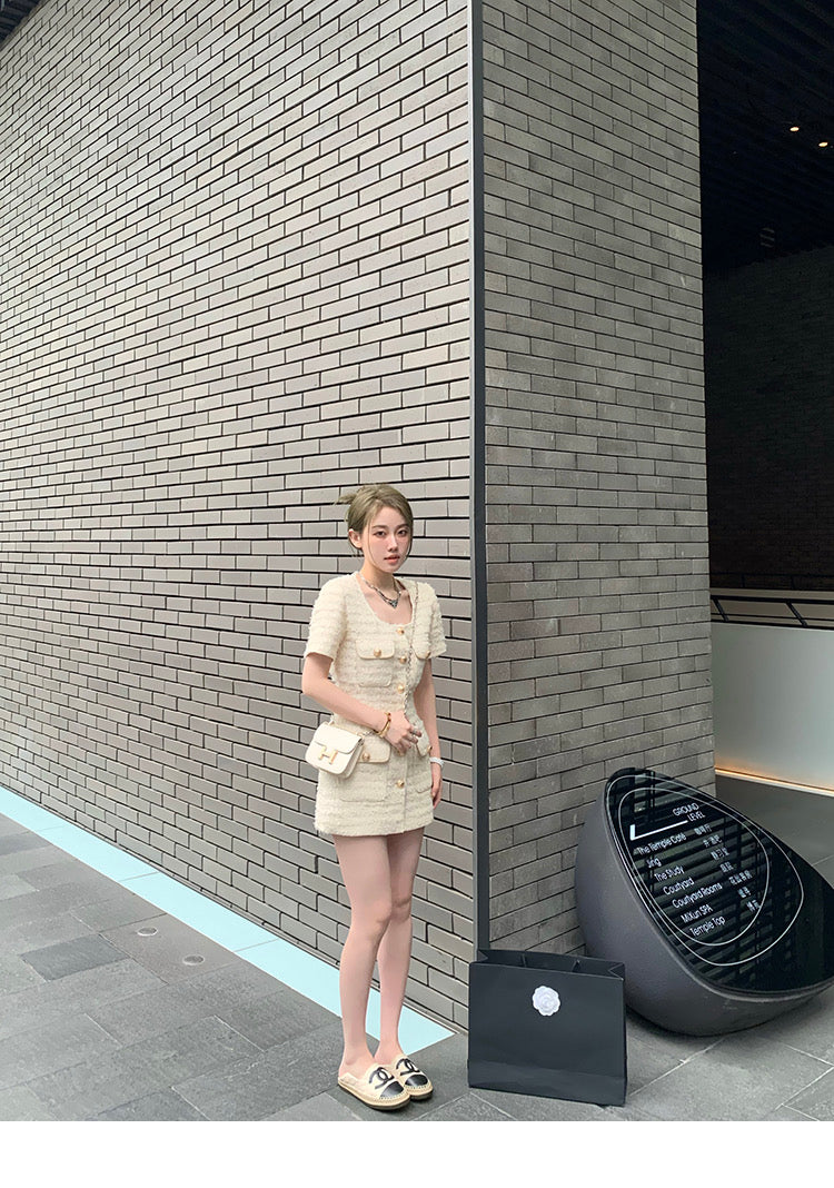 Jul. High Jul. High line 系列富家千金小香風顯瘦洋裝 米白色 – Dress Up Room
