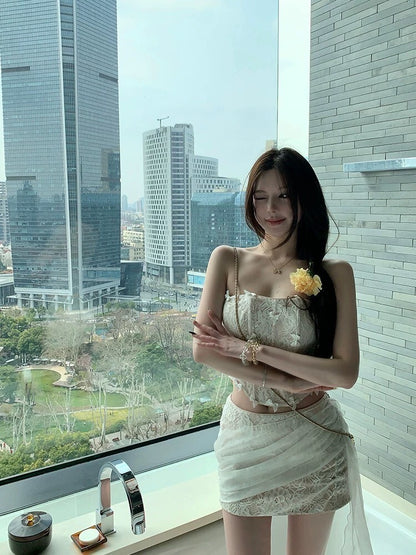 25Sep. 人魚姐姐 純欲提花魚骨抹胸半身裙套裝