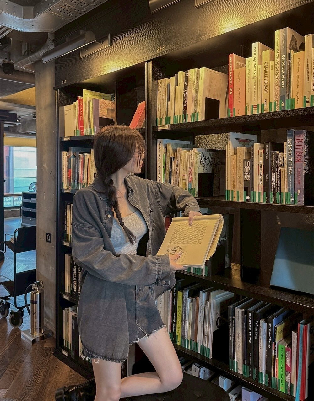 25Sep. 寬鬆休閒白搭男友牛仔襯衫 黑灰