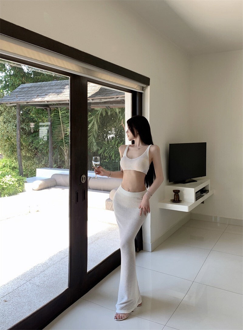 25Oct. 清純山茶 肯豆款白色針織半身裙套裝