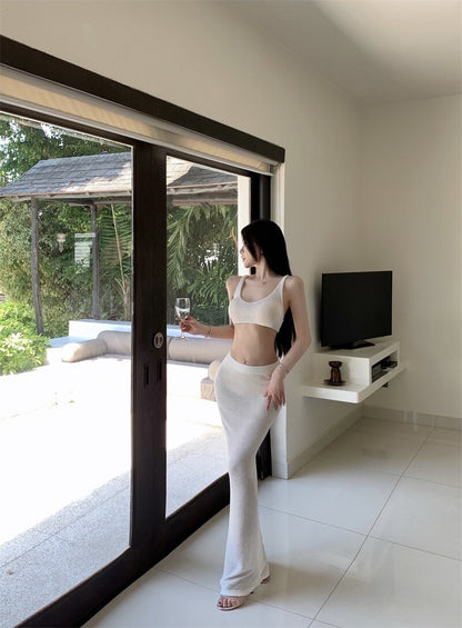 25Oct. 清純山茶 肯豆款白色針織半身裙套裝