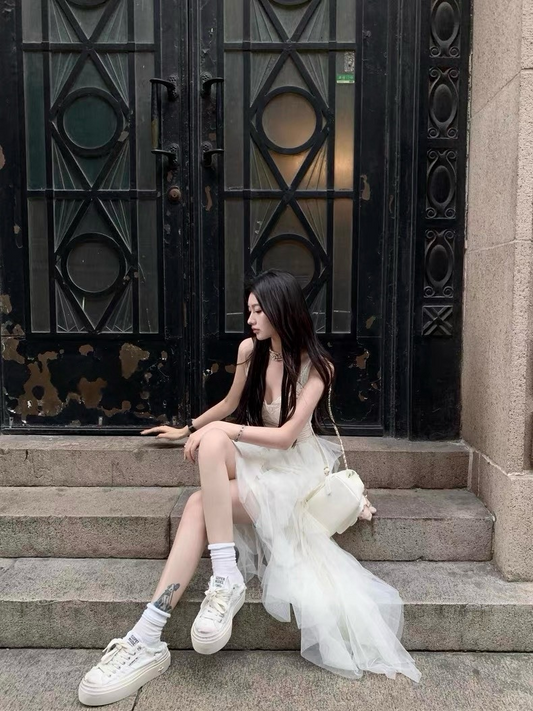 25Oct. 派對尤物 輕奢多層網紗拼接泡泡連身裙 白/黑