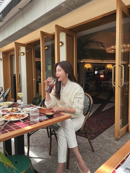 25Sep. 簡約理念百搭短款修身粗呢棒球外套 白