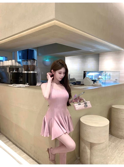 25Oct. 星河入夢 溫柔粉紗U領針織連身裙